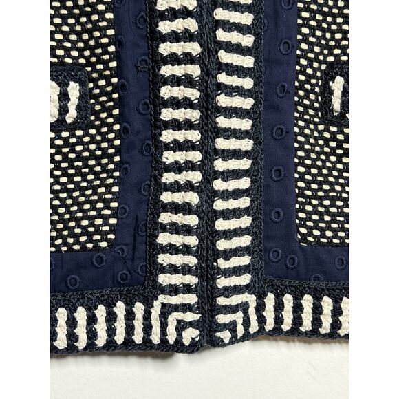 Tory Burch EUC Blue Leandra Tweed Embroidered Jacket Blazer Suiting Size 8 - Picture 6 of 11